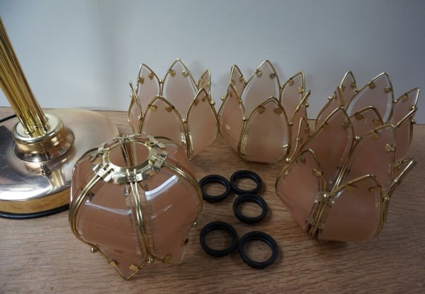 Vintage goud glass bloemlamp Lotus Hollywood Regency Midcentury modern gilded flower tulip table lamp-00002